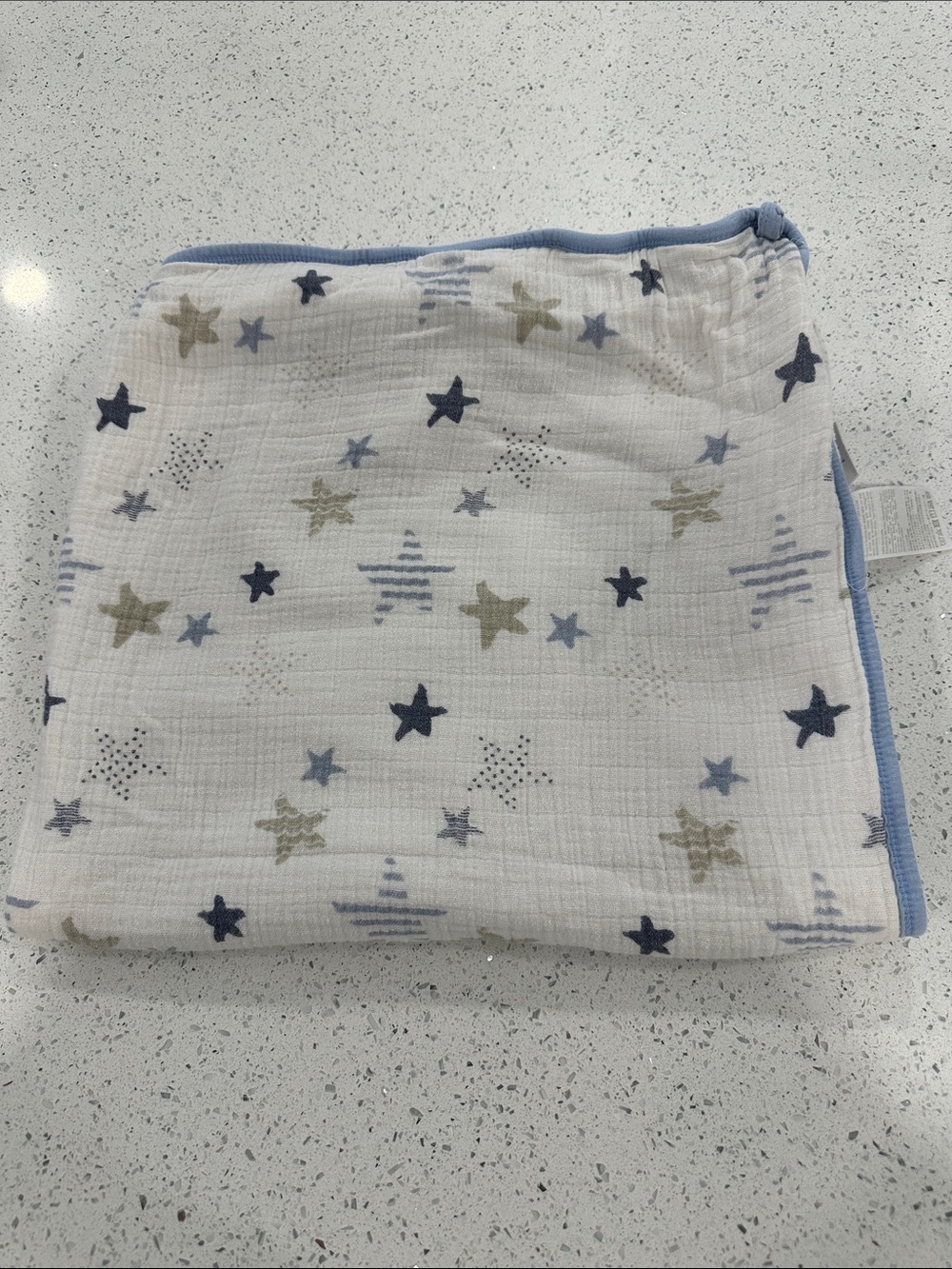 aden + anais White Muslin Towel with Blue and Gray Star Print